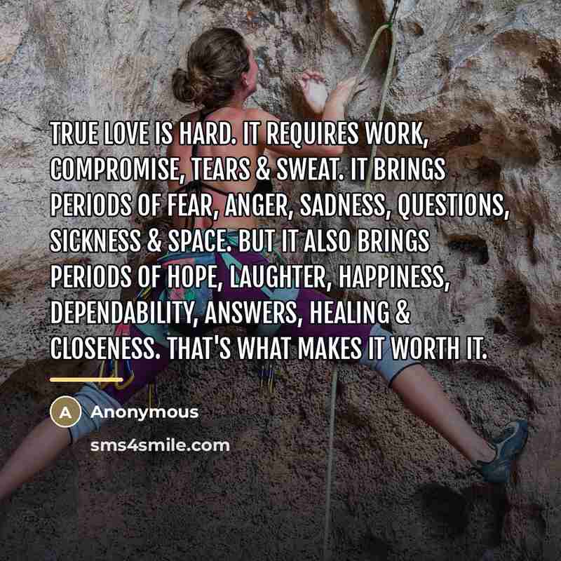 “True love is hard. It requires work, compromise, tears &…” quote by Anonymous