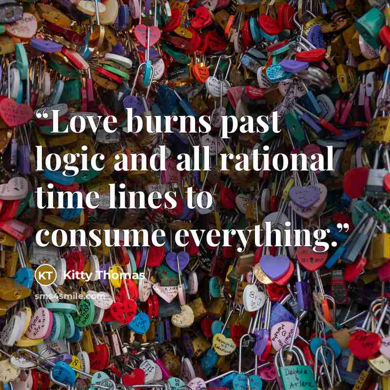 “Love burns past logic and all rational time lines to consume everything.” quote by Kitty Thomas