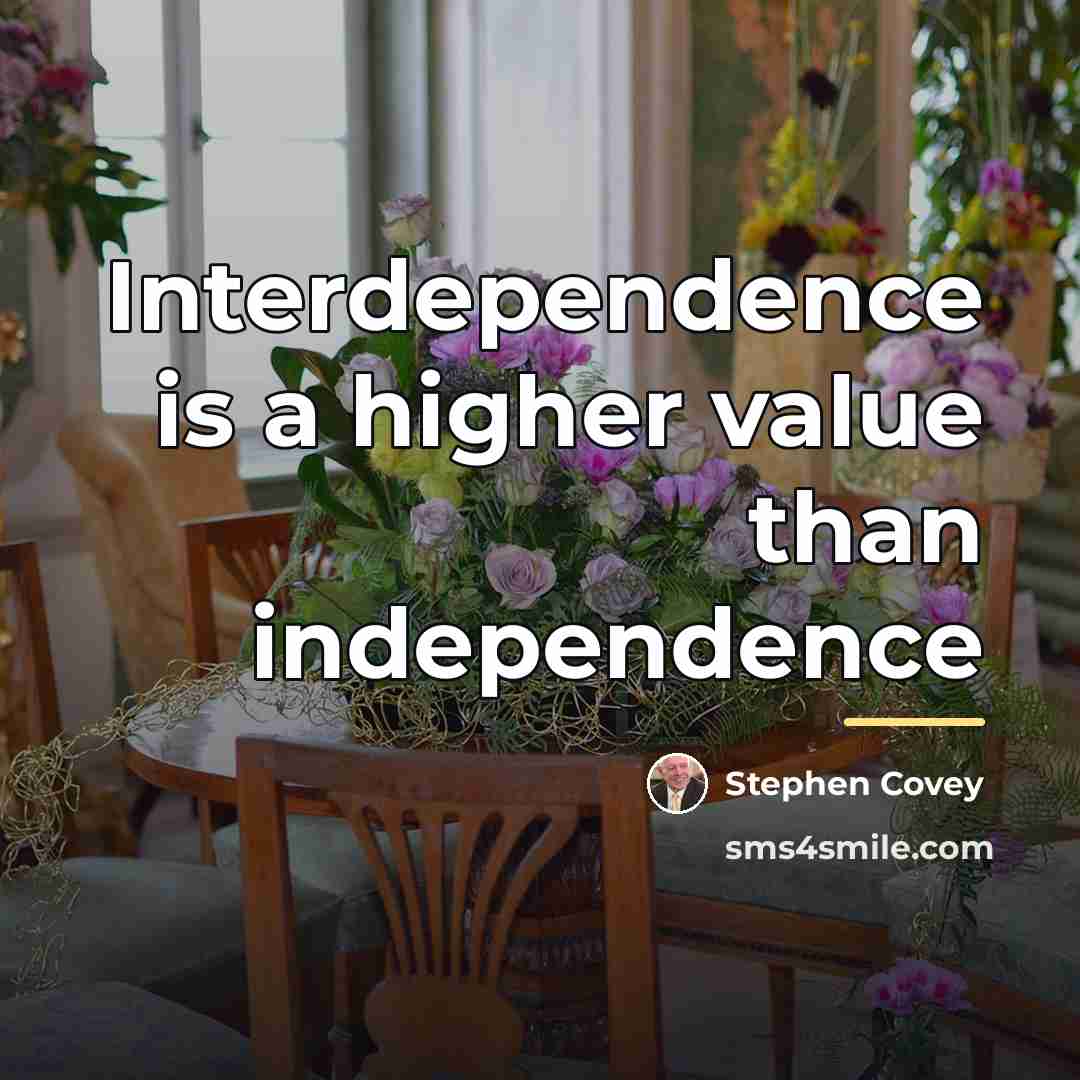 “Interdependence is a higher value than independence…” quote by Stephen Covey