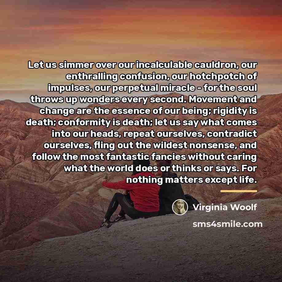“Let us simmer over our incalculable cauldron, our enthralling confusion,…” quote by Virginia Woolf