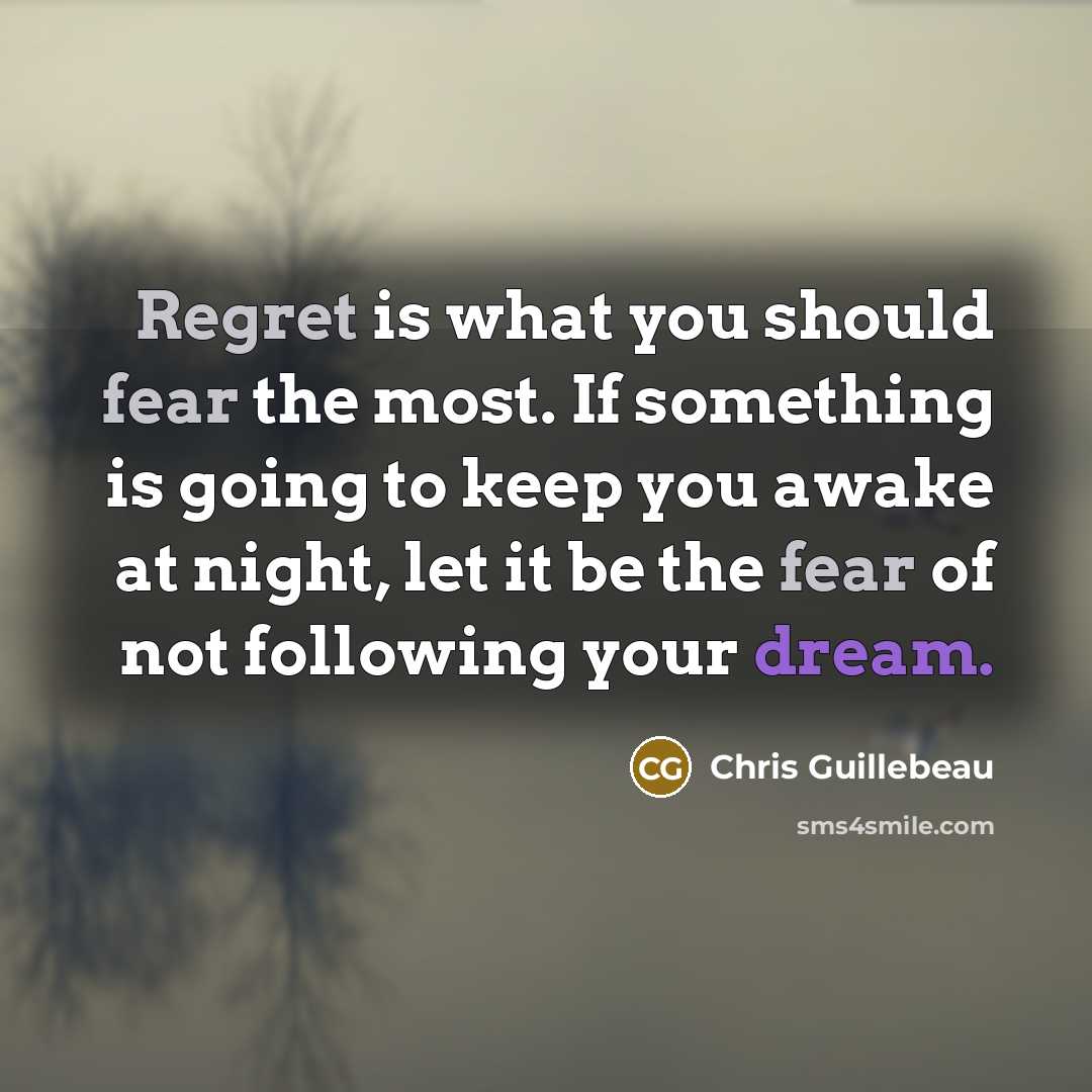 “Regret is what you should fear the most. If something…” quote by Chris Guillebeau