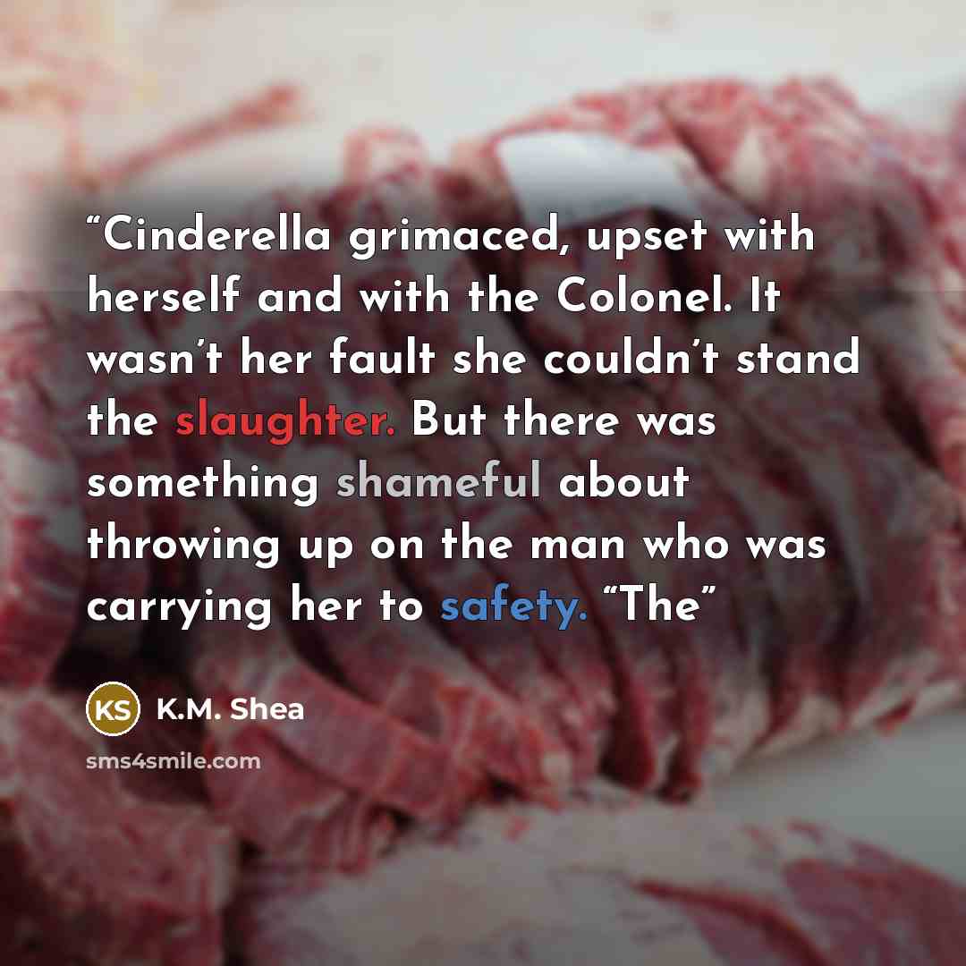 “Cinderella grimaced, upset with herself and with the Colonel. It wasn’t her fault she couldn’t stand the slaughter. But there was something shameful about throwing up on the man who was carrying her to safety. “The” quote by K.M. Shea