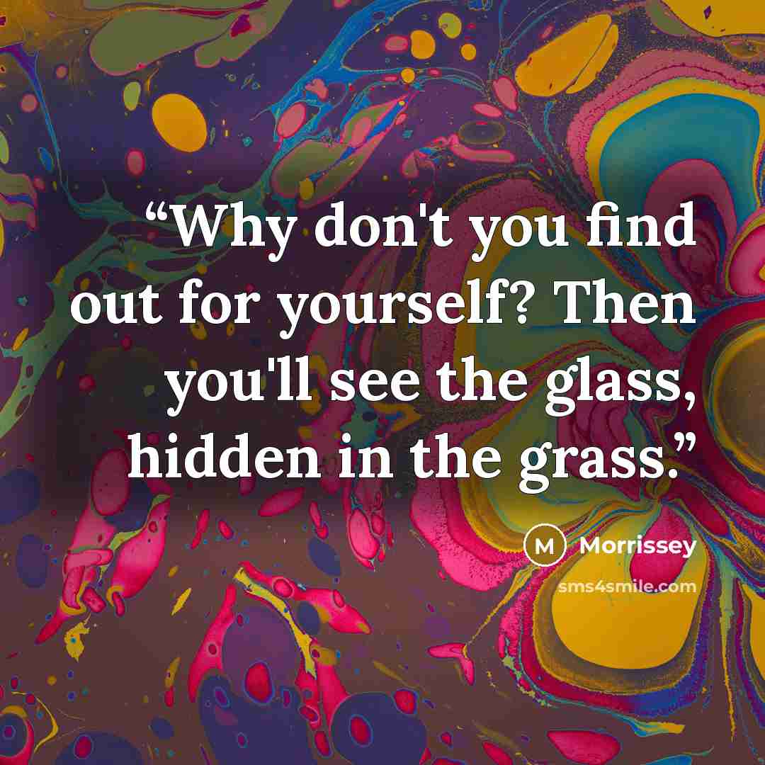 “Why don't you find out for yourself? Then you'll see the glass, hidden in the grass.” quote by Morrissey