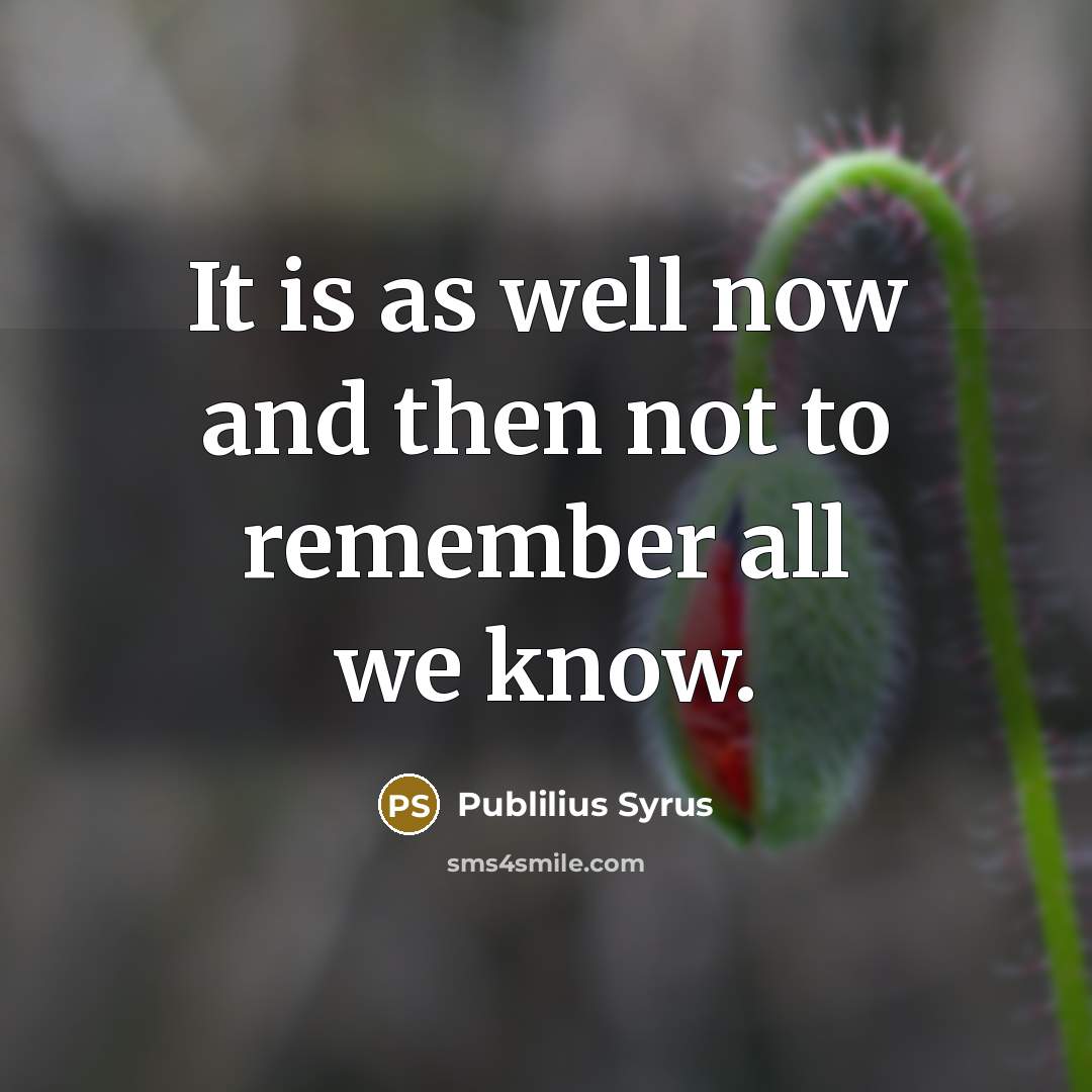 “It is as well now and then not to remember all we know.” quote by Publilius Syrus