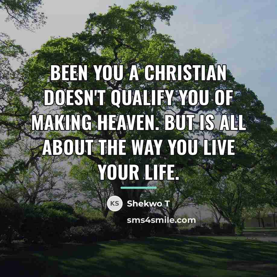 “Been you a christian doesn't qualify you of making heaven.…” quote by Shekwo T