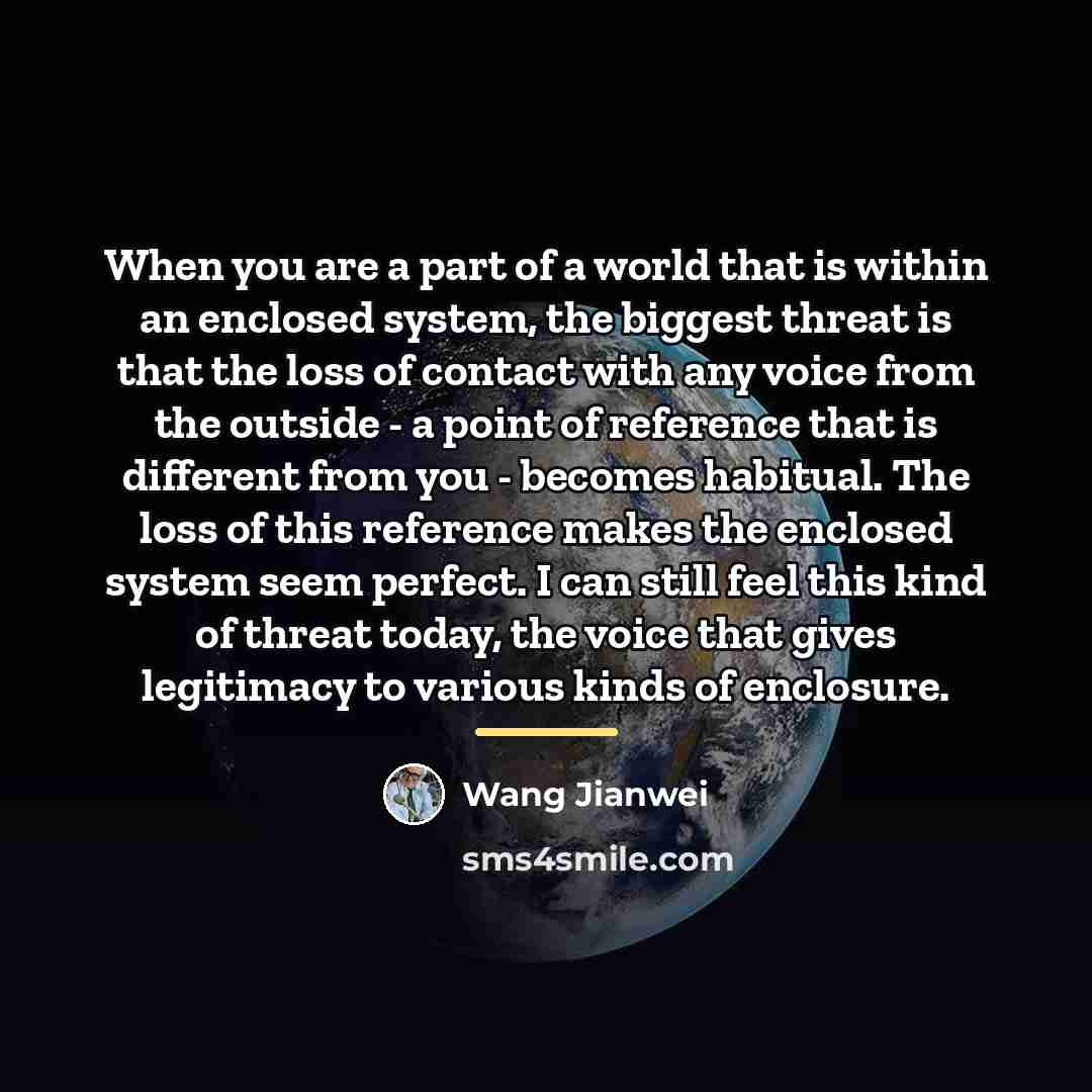 “When you are a part of a world that is…” quote by Wang Jianwei