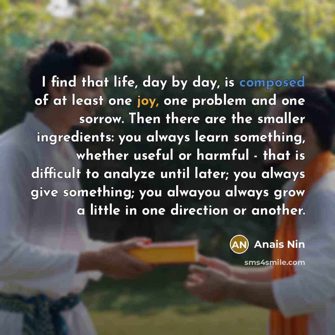 “I find that life, day by day, is composed of…” quote by Anais Nin