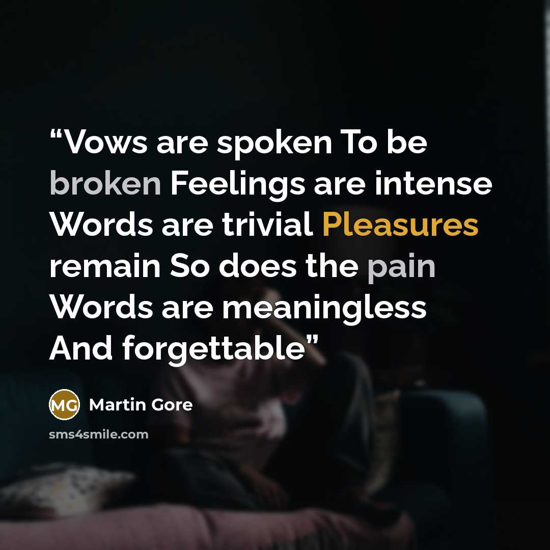 “Vows are spoken To be broken Feelings are intense Words are trivial Pleasures remain So does the pain Words are meaningless And forgettable” quote by Martin Gore