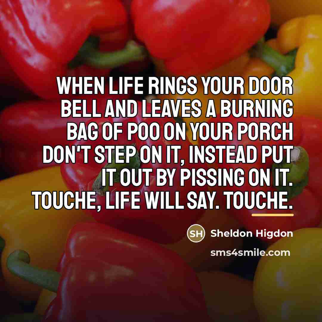 “When Life rings your door bell and leaves a burning…” quote by Sheldon Higdon