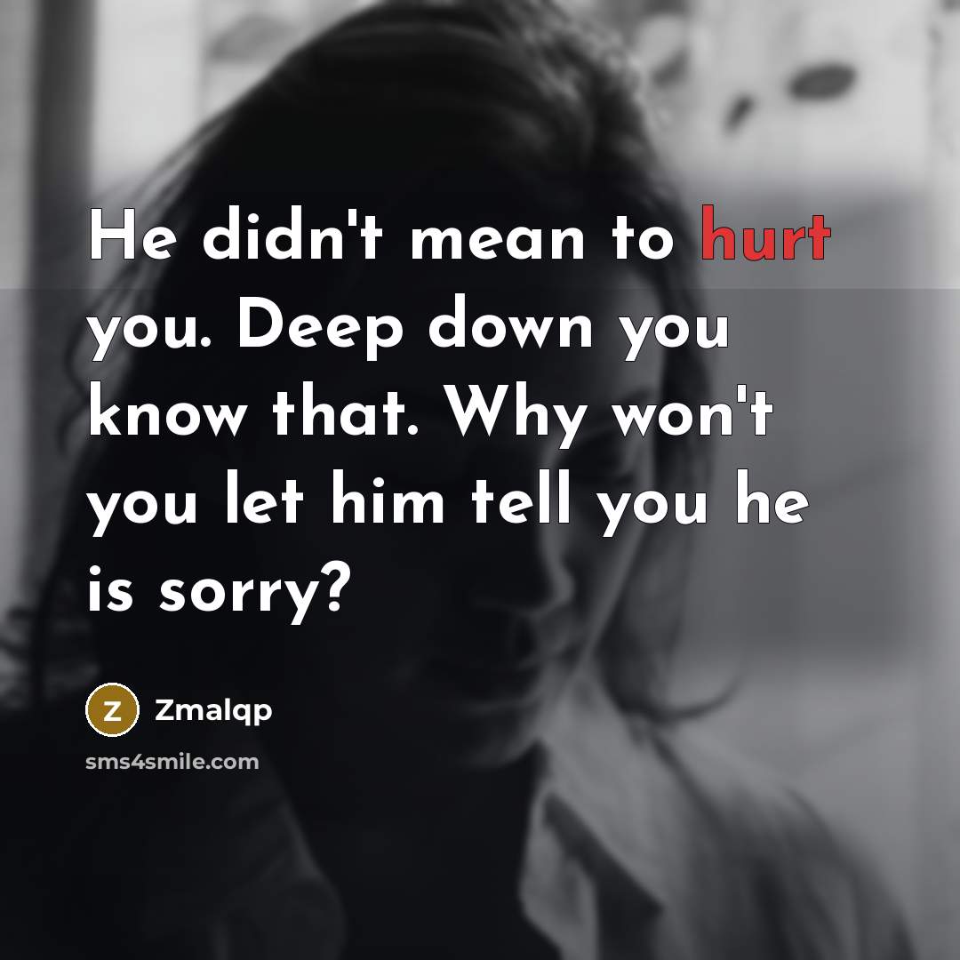 “He didn't mean to hurt you. Deep down you know that. Why won't you let him tell you he is sorry?” quote by Zmalqp