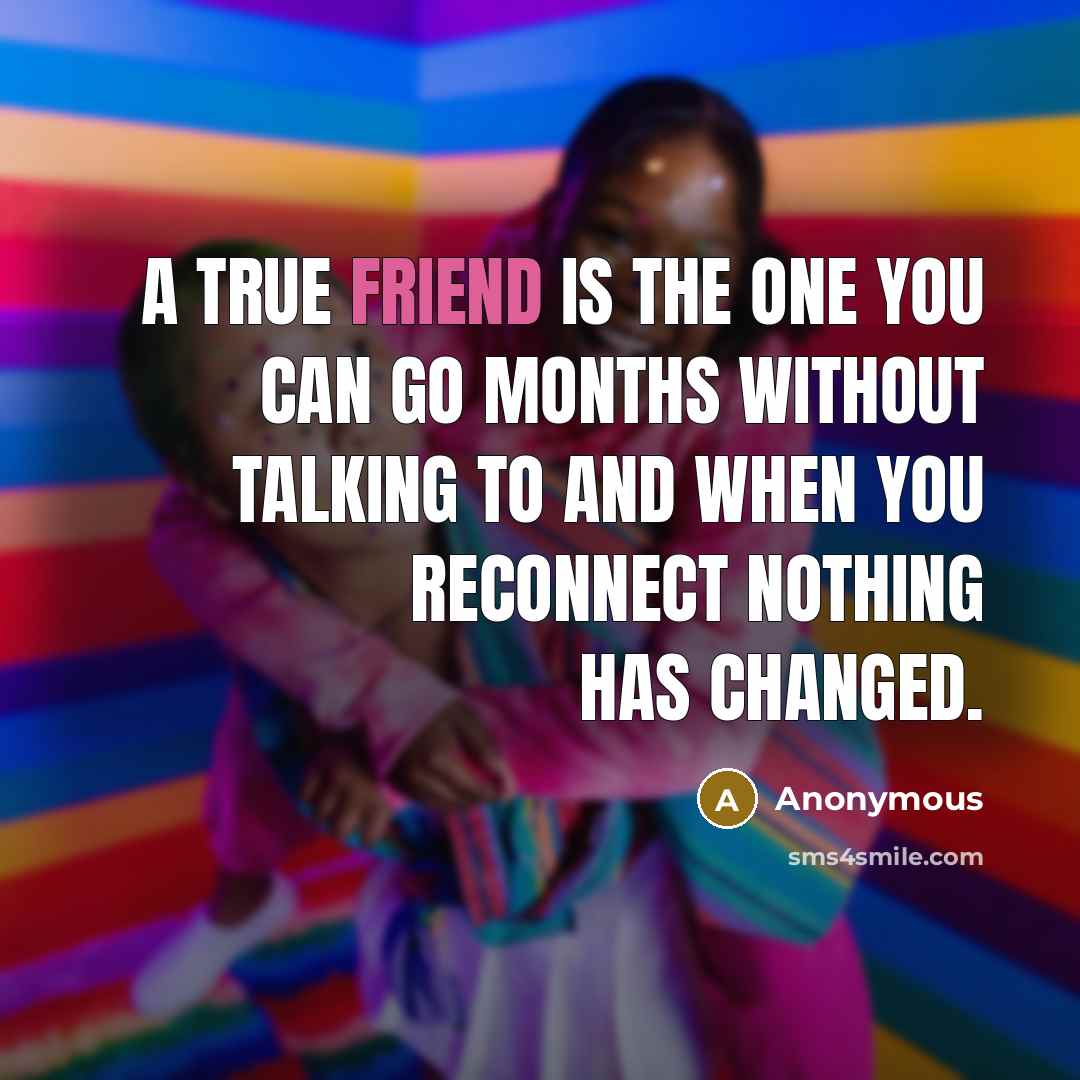 “A true friend is the one you can go months…” quote by Anonymous