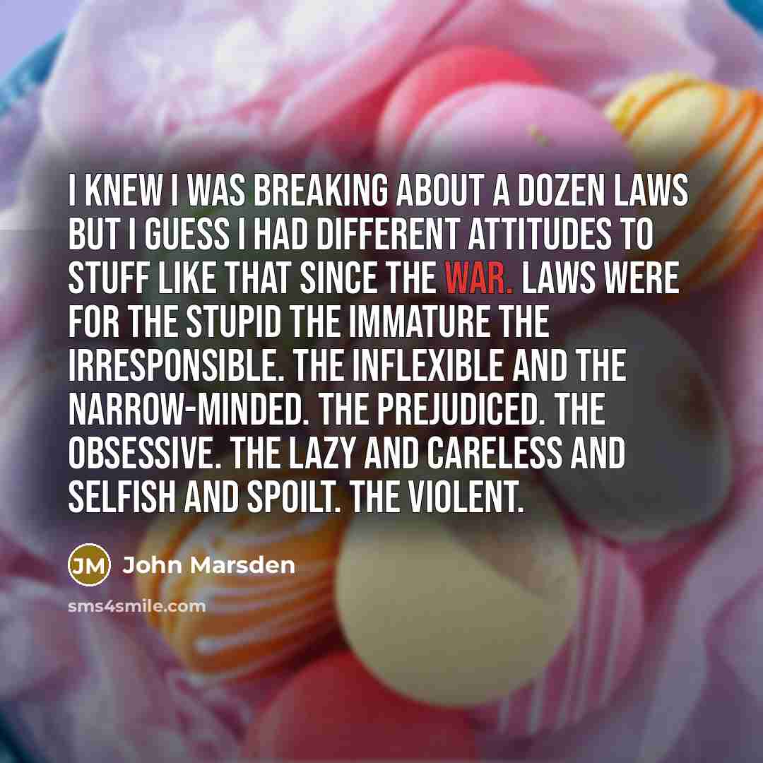 “I knew I was breaking about a dozen laws but…” quote by John Marsden