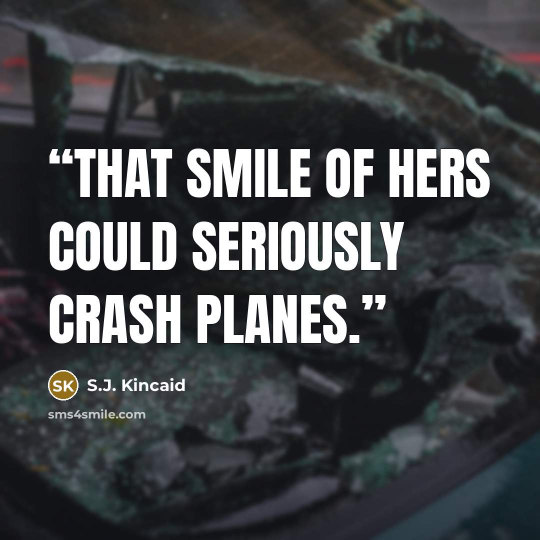 “That smile of hers could seriously crash planes.” quote by S.J. Kincaid