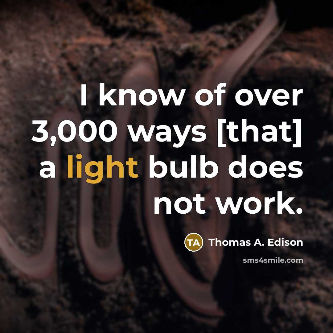 “I know of over 3,000 ways [that] a light bulb does not work.” quote by Thomas A. Edison