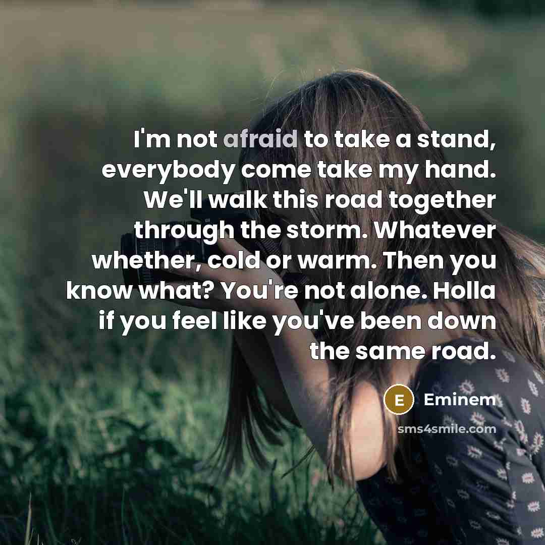 “I'm not afraid to take a stand, everybody come take…” quote by Eminem