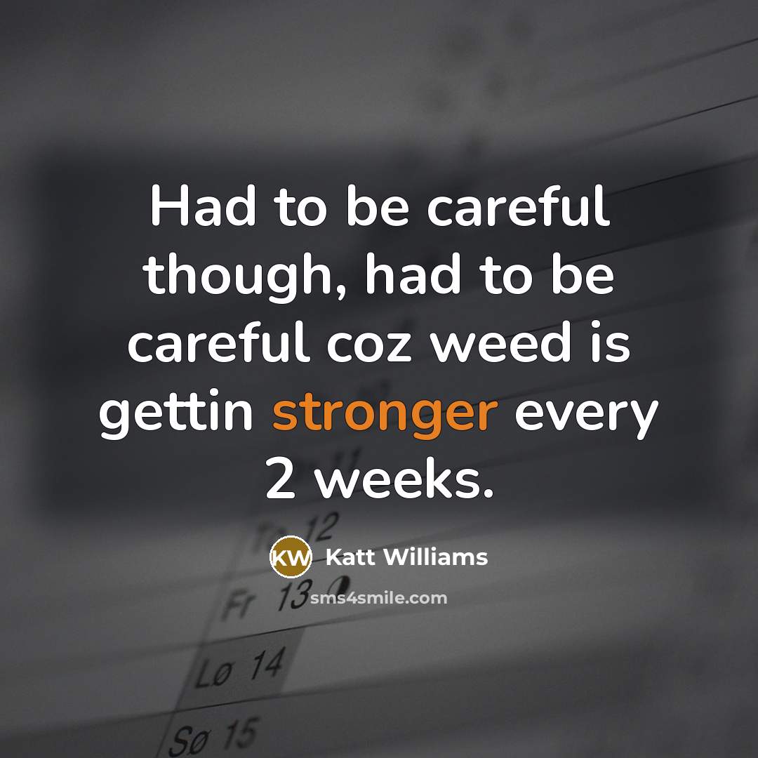 “Had to be careful though, had to be careful coz weed is gettin stronger every 2 weeks.” quote by Katt Williams