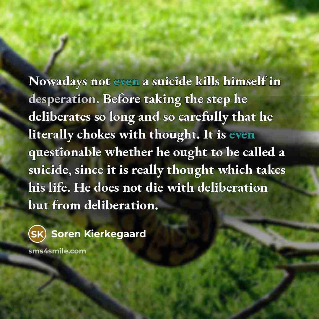 “Nowadays not even a suicide kills himself in desperation. Before…” quote by Soren Kierkegaard
