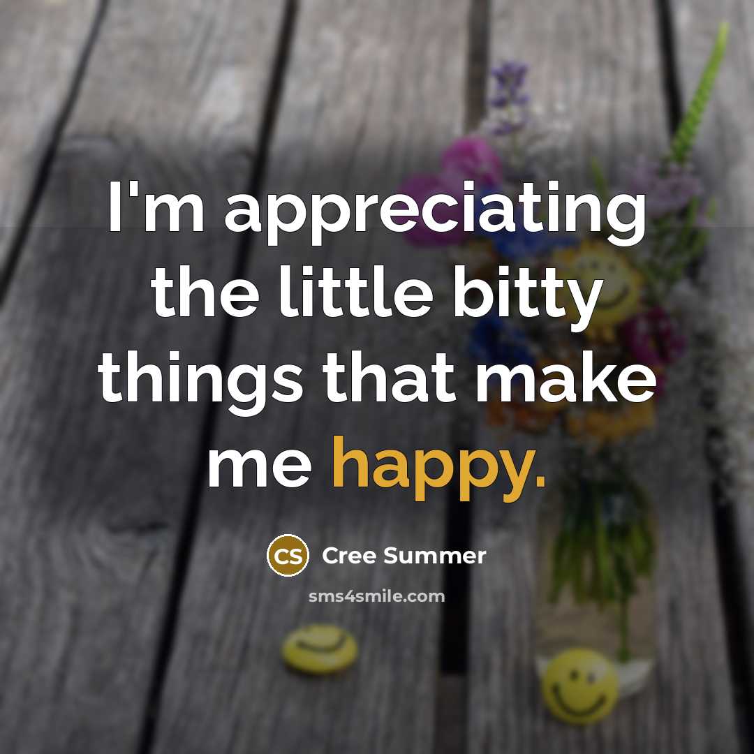 “I'm appreciating the little bitty things that make me happy.…” quote by Cree Summer