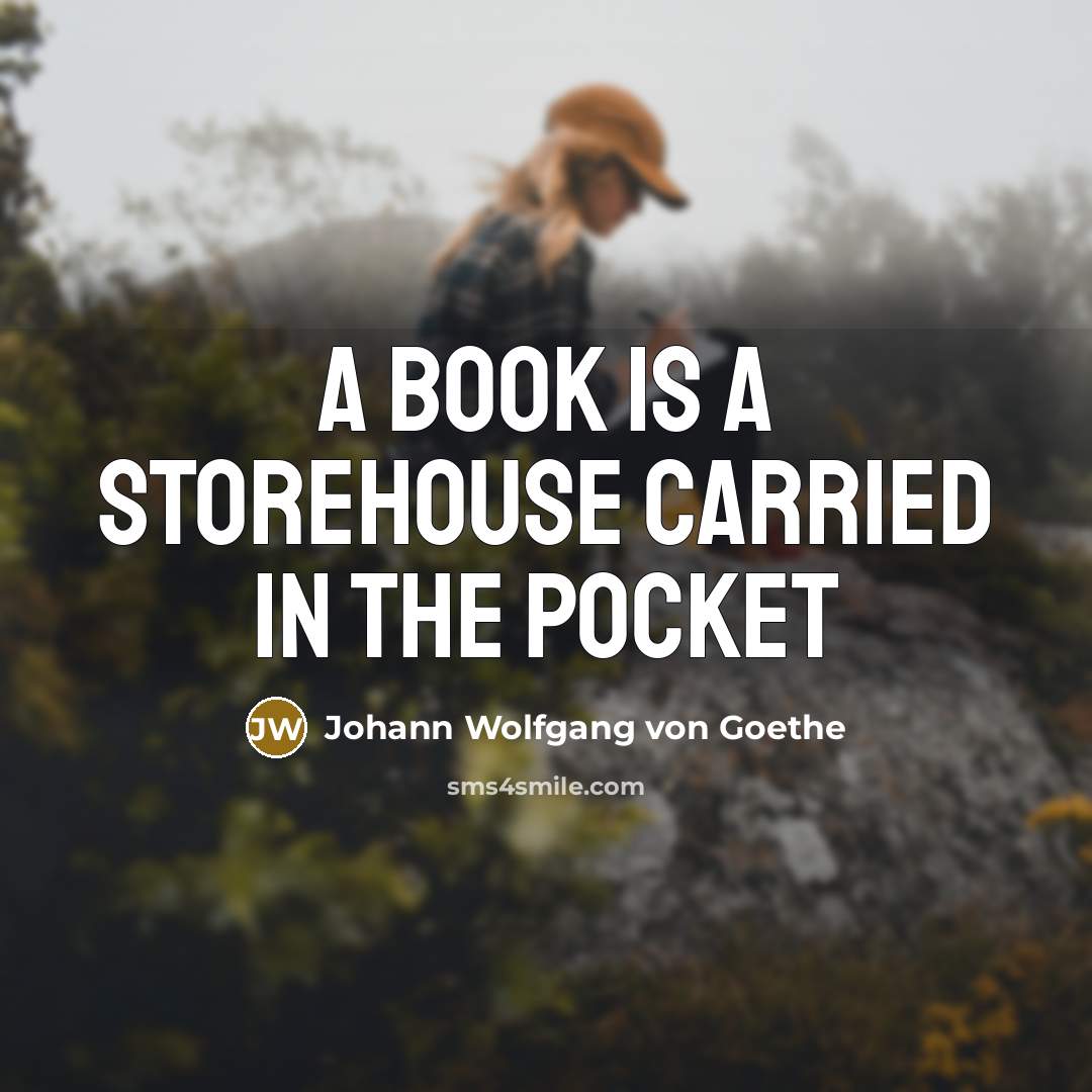 “A book is a storehouse carried in the pocket…” quote by Johann Wolfgang Von Goethe