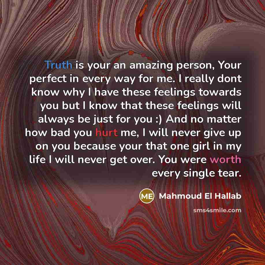 “Truth is your an amazing person, Your perfect in every…” quote by Mahmoud El Hallab