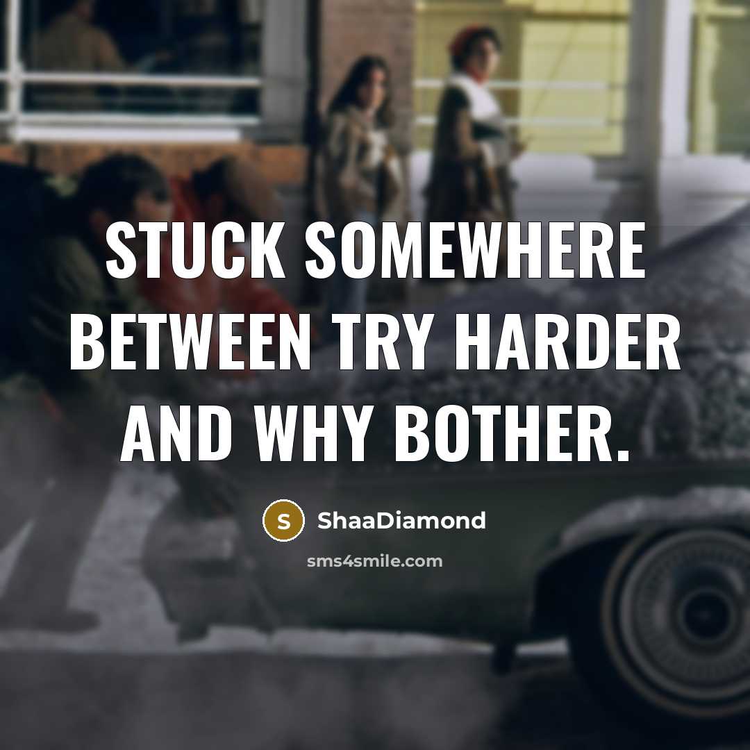 “Stuck somewhere between try harder and why bother.” quote by ShaaDiamond