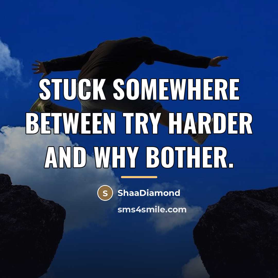“Stuck somewhere between try harder and why bother.…” quote by ShaaDiamond