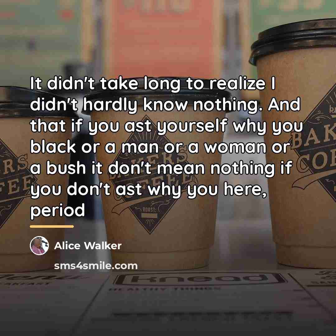 “It didn't take long to realize I didn't hardly know…” quote by Alice Walker
