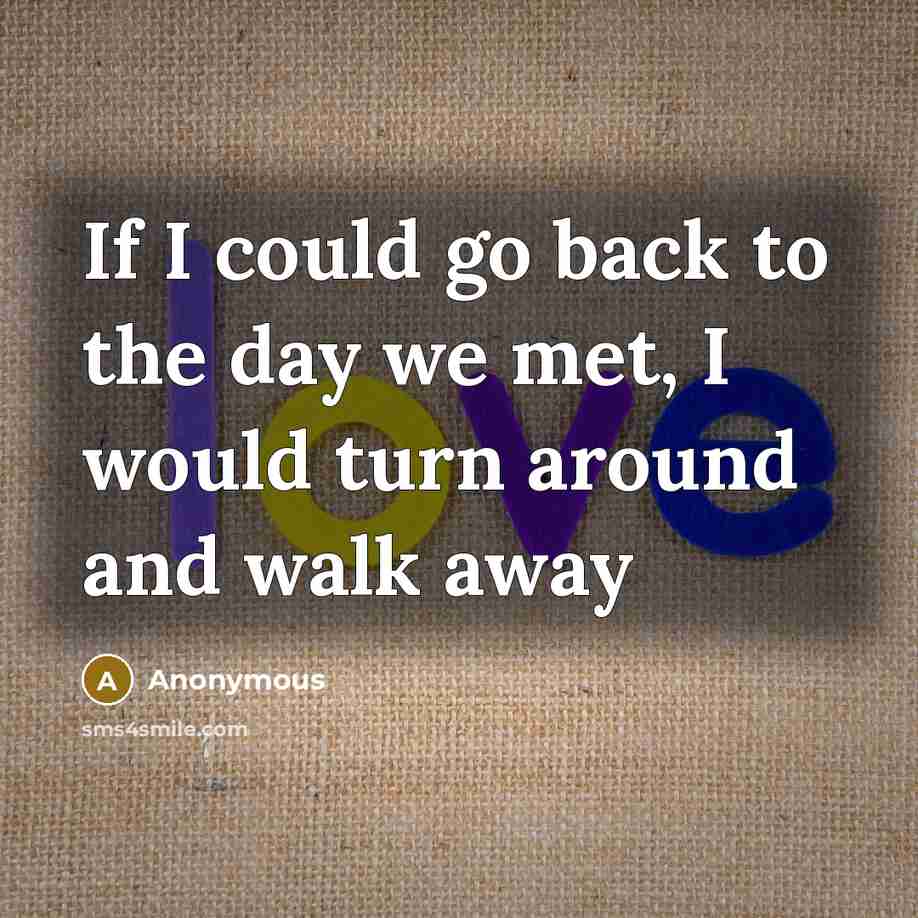 “If I could go back to the day we met, I would turn around and walk away” quote by Anonymous