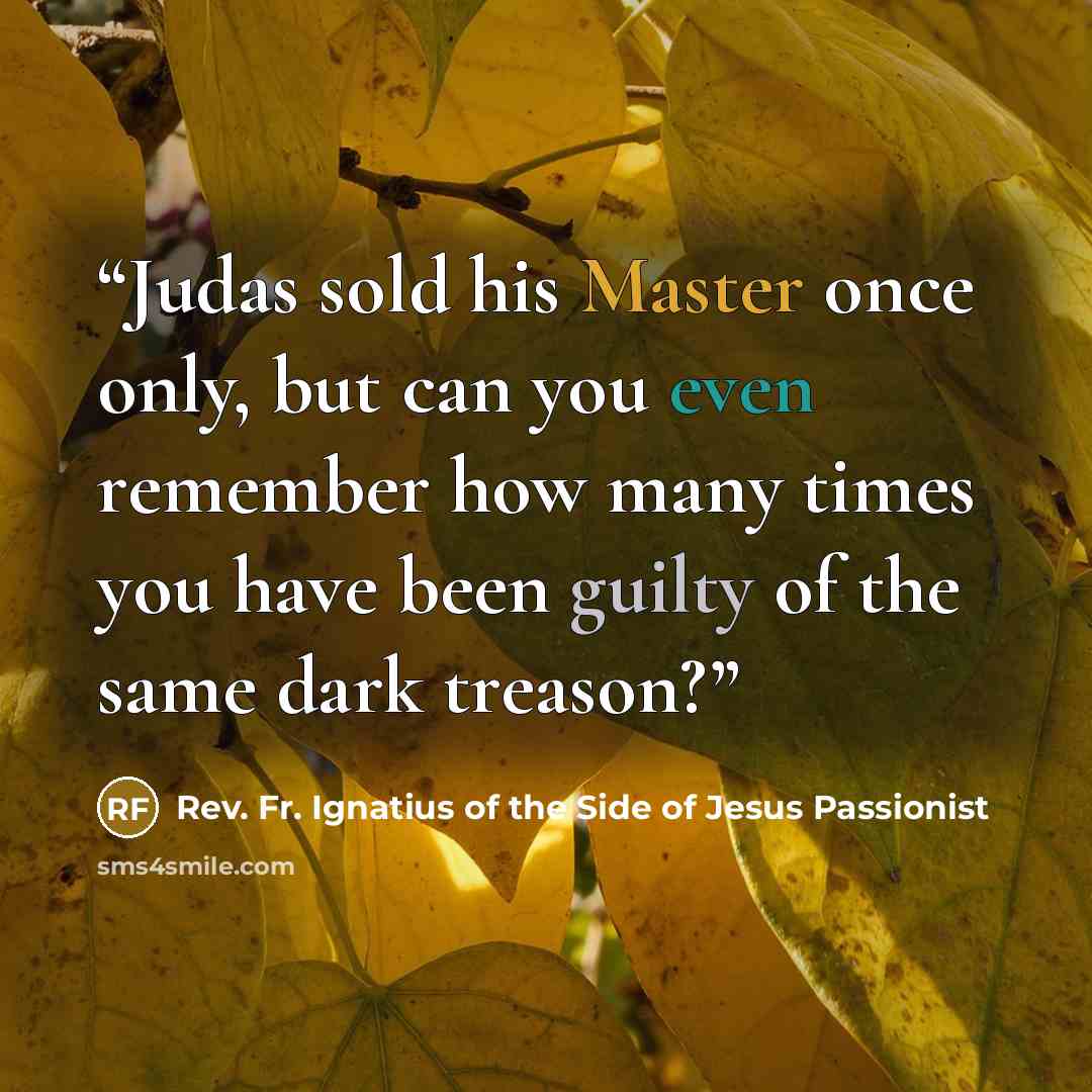 “Judas sold his Master once only, but can you even remember how many times you have been guilty of the same dark treason?” quote by Rev. Fr. Ignatius of the Side of Jesus Passionist