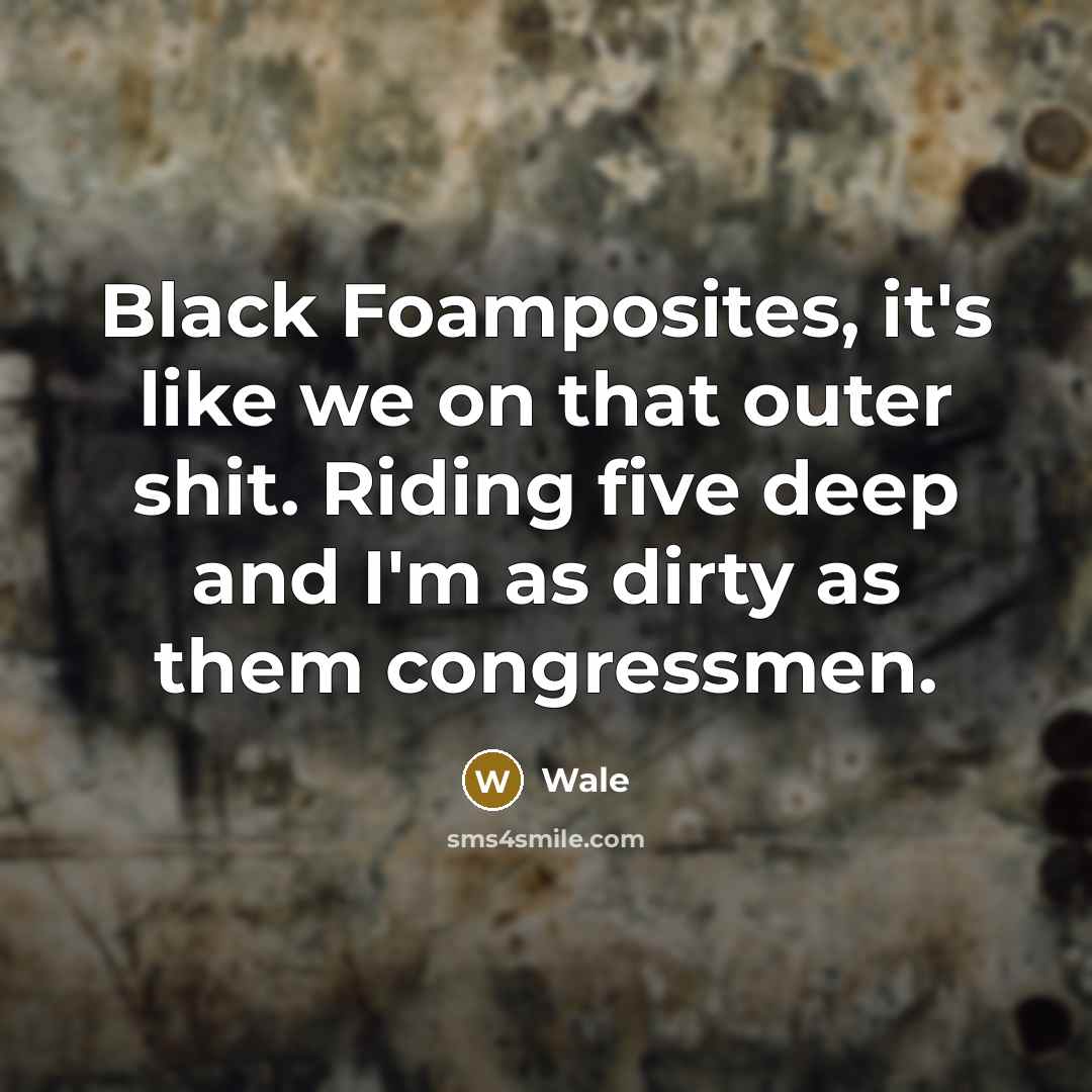 “Black Foamposites, it's like we on that outer shit. Riding five deep and I'm as dirty as them congressmen.” quote by Wale