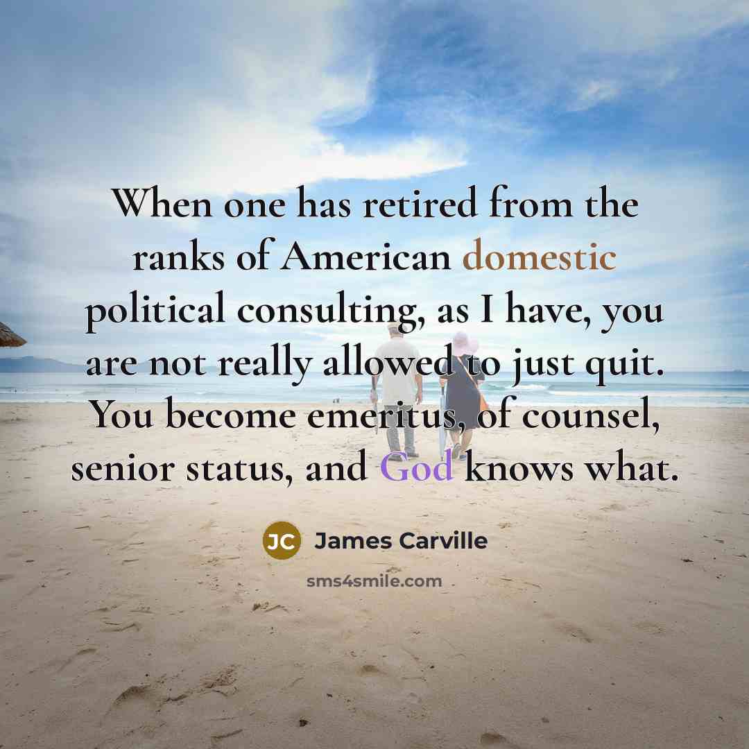 “When one has retired from the ranks of American domestic…” quote by James Carville
