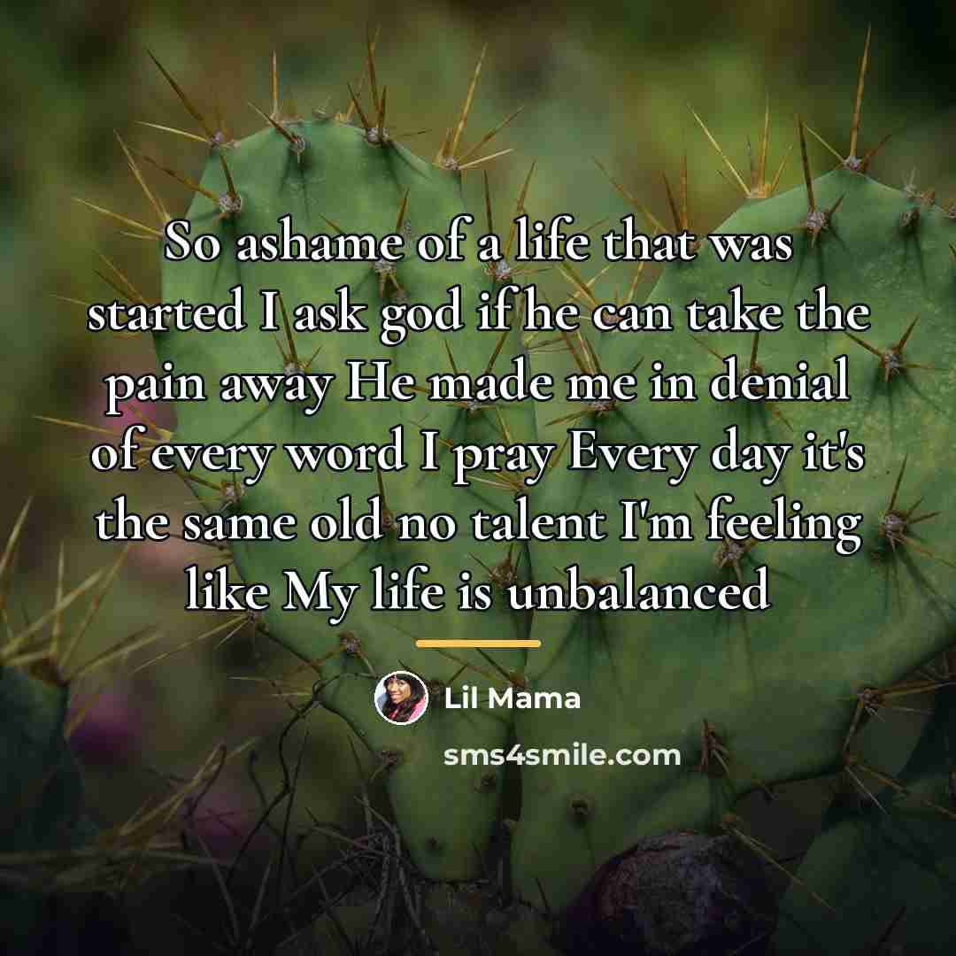 “So ashame of a life that was started I ask…” quote by Lil Mama