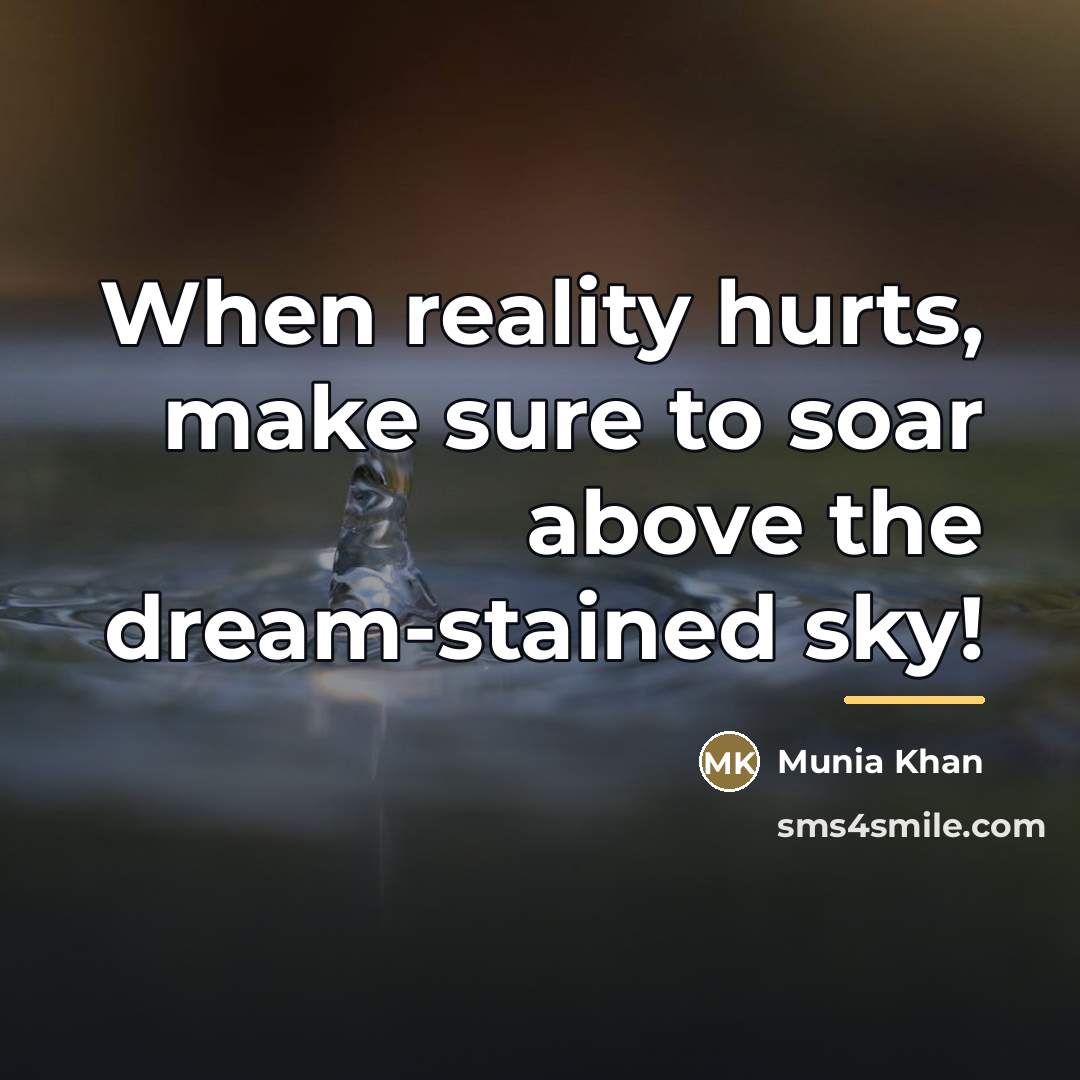 “When reality hurts, make sure to soar above the dream-stained…” quote by Munia Khan