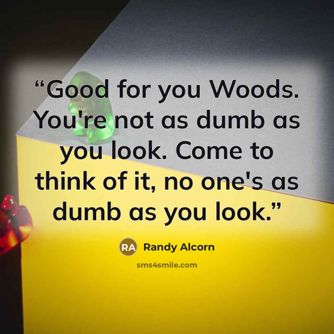 “Good for you Woods. You're not as dumb as you look. Come to think of it, no one's as dumb as you look.” quote by Randy Alcorn