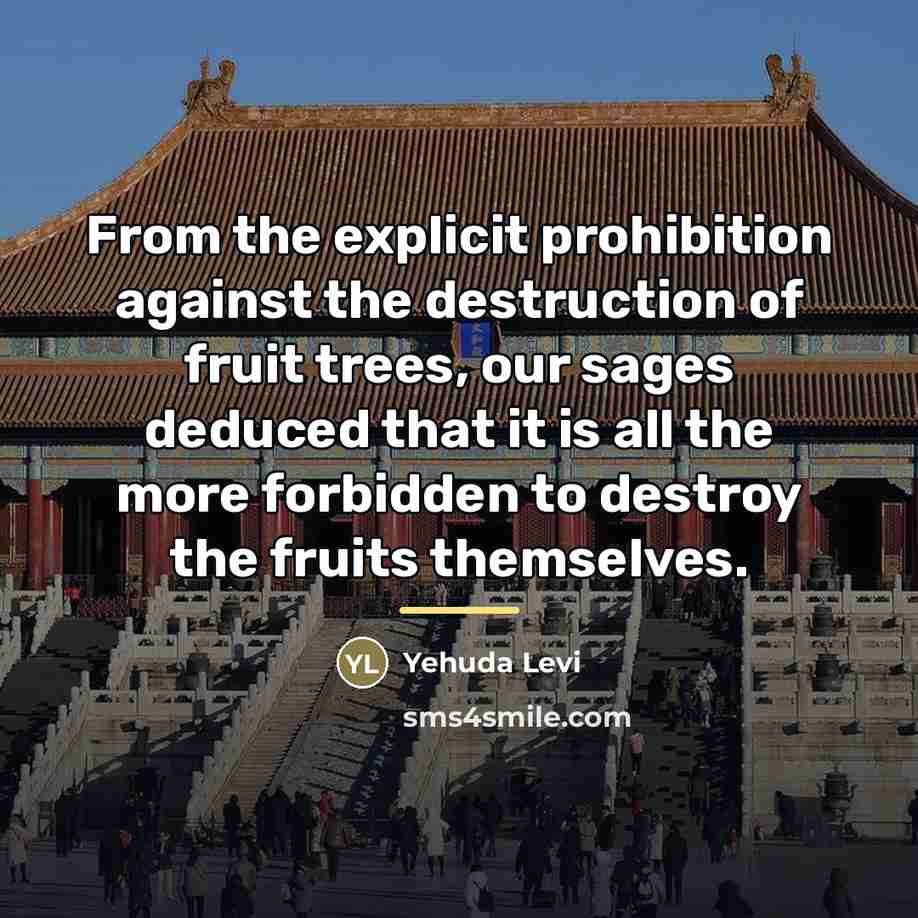 “From the explicit prohibition against the destruction of fruit trees,…” quote by Yehuda Levi