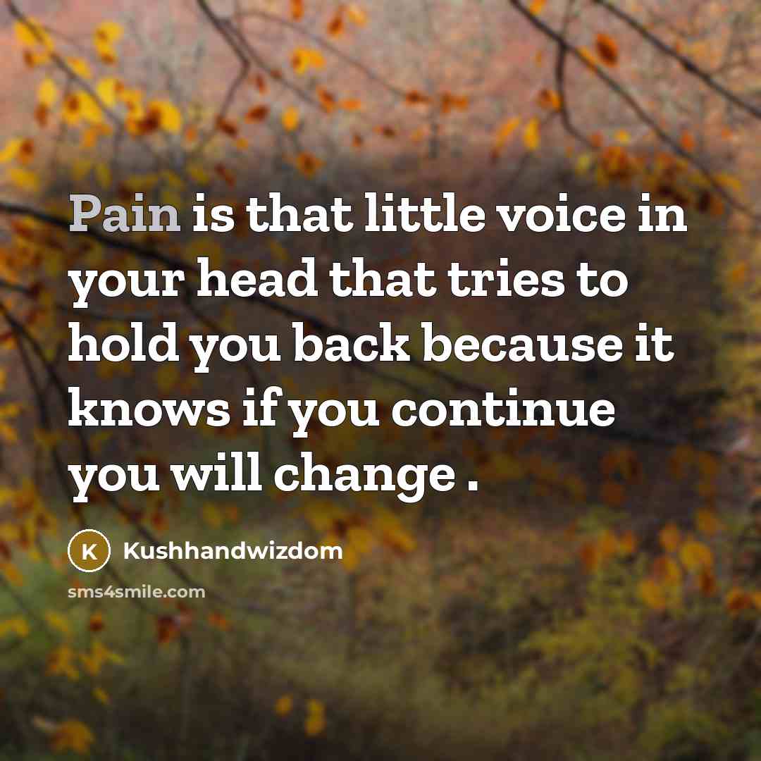“Pain is that little voice in your head that tries to hold you back because it knows if you continue you will change .” quote by Kushhandwizdom