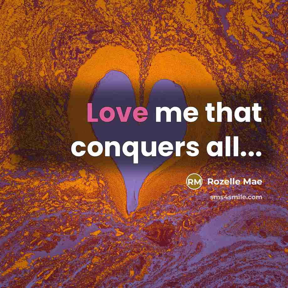 “Love me that conquers all...” quote by Rozelle Mae