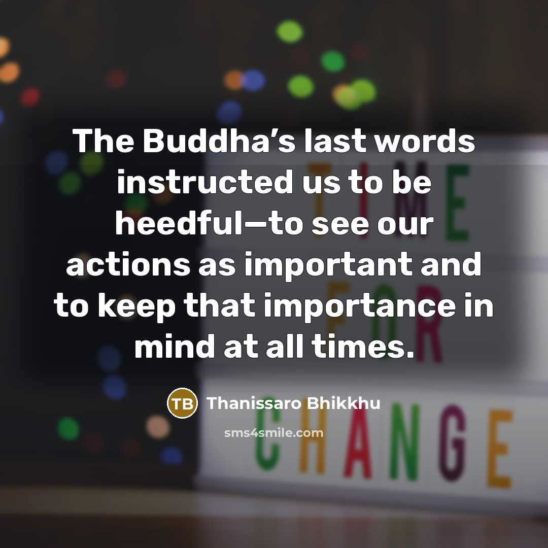 “The Buddha’s last words instructed us to be heedful—to see…” quote by Thanissaro Bhikkhu