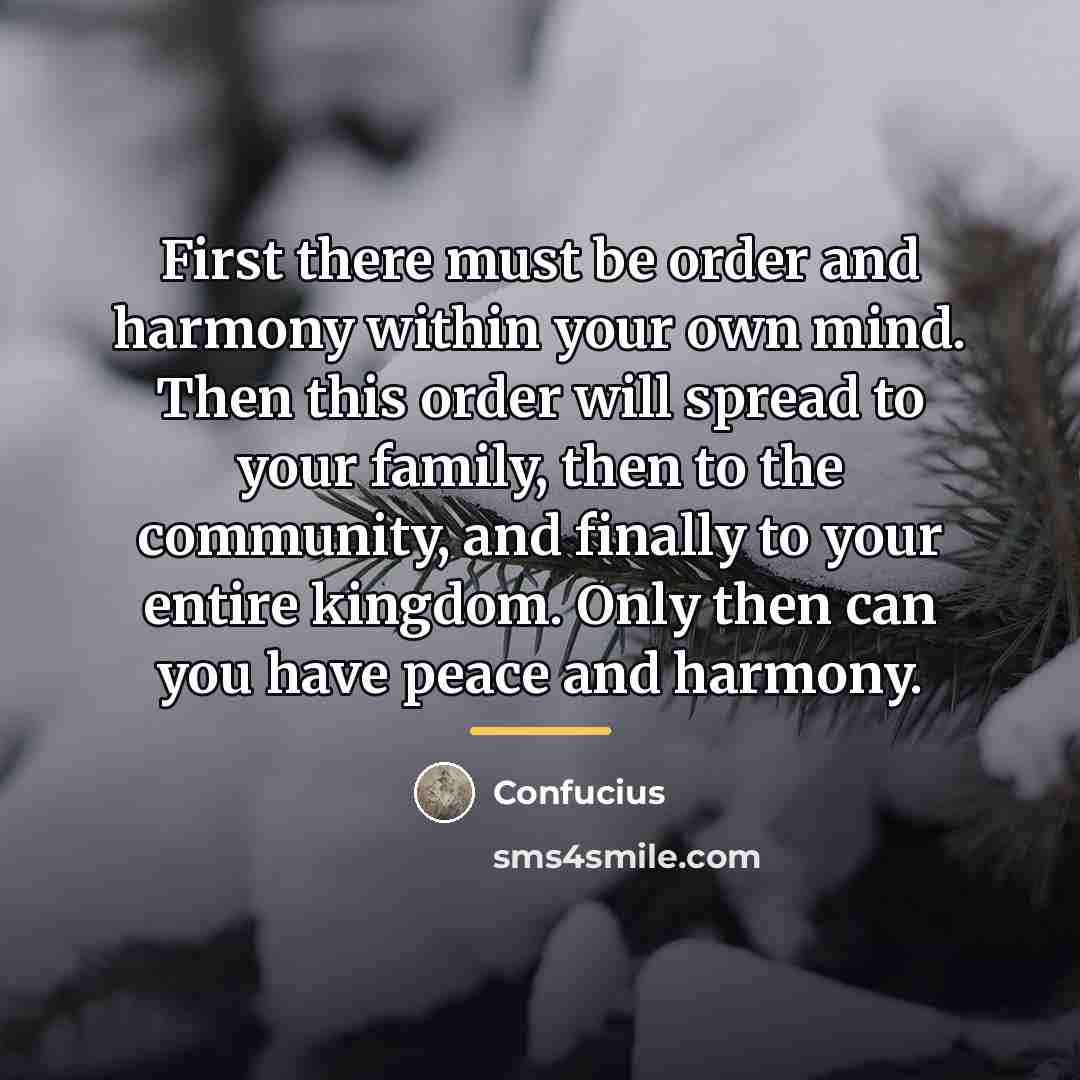 “First there must be order and harmony within your own…” quote by Confucius