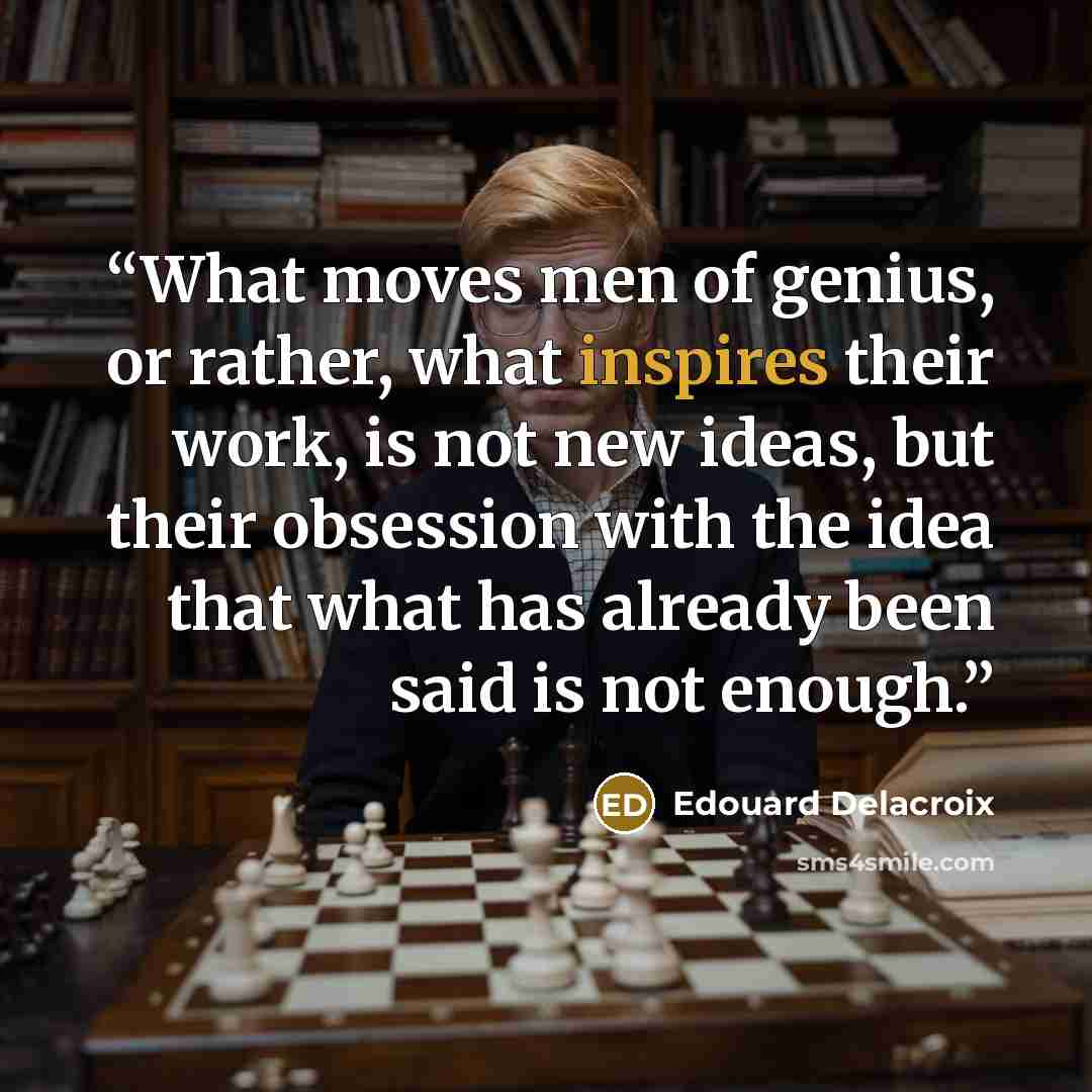“What moves men of genius, or rather, what inspires their work, is not new ideas, but their obsession with the idea that what has already been said is not enough.” quote by Edouard Delacroix