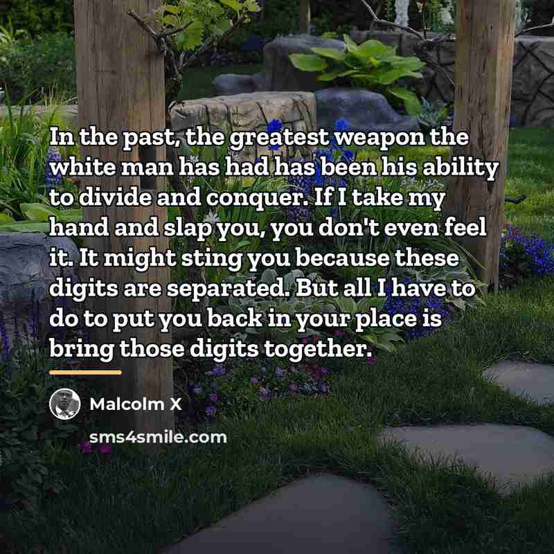 “In the past, the greatest weapon the white man has…” quote by Malcolm X