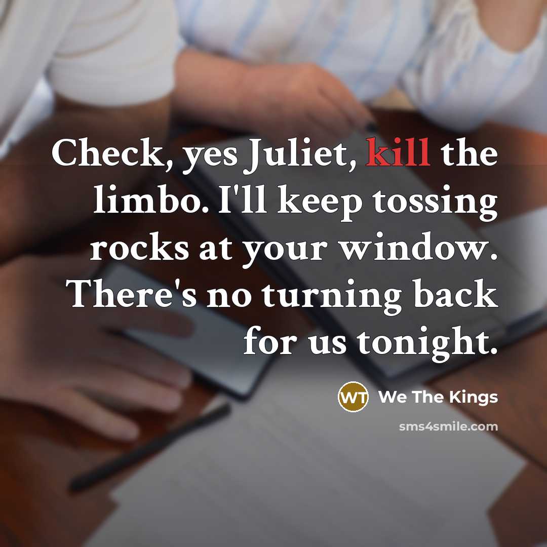 “Check, yes Juliet, kill the limbo. I'll keep tossing rocks…” quote by We The Kings