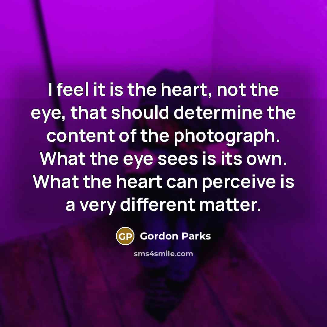 “I feel it is the heart, not the eye, that…” quote by Gordon Parks