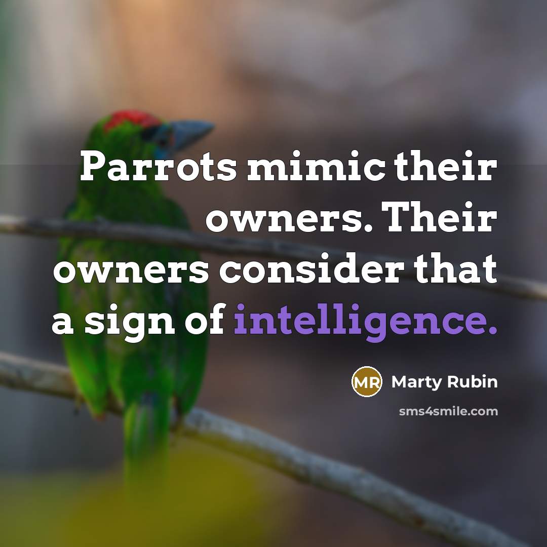 “Parrots mimic their owners. Their owners consider that a sign of intelligence.” quote by Marty Rubin