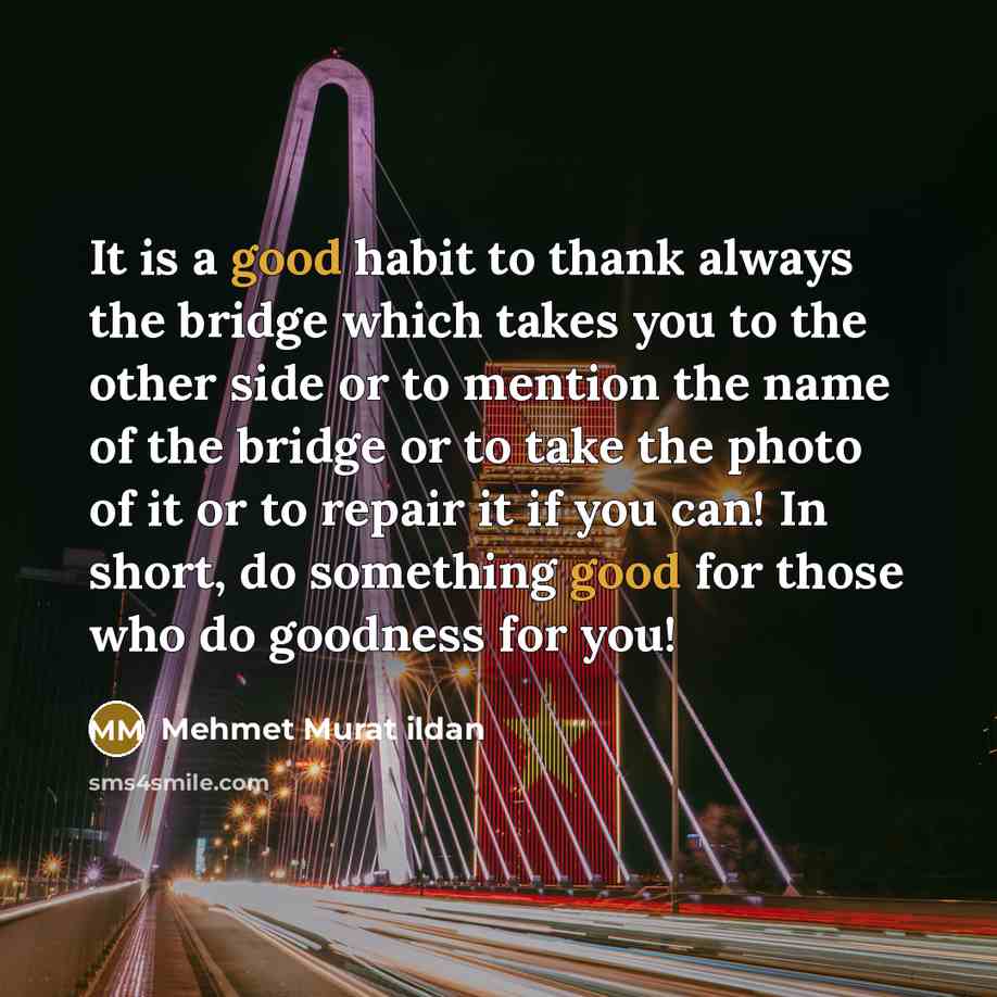 “It is a good habit to thank always the bridge…” quote by Mehmet Murat Ildan