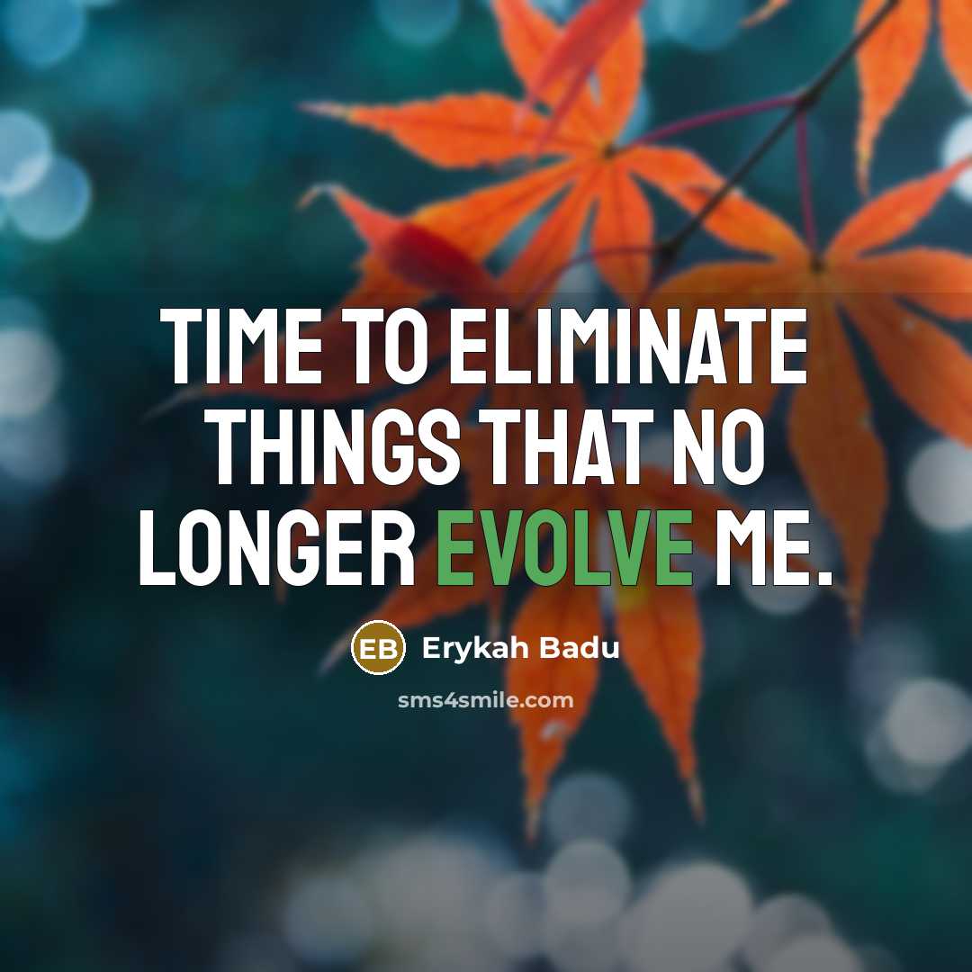 “Time to eliminate things that no longer evolve me.…” quote by Erykah Badu