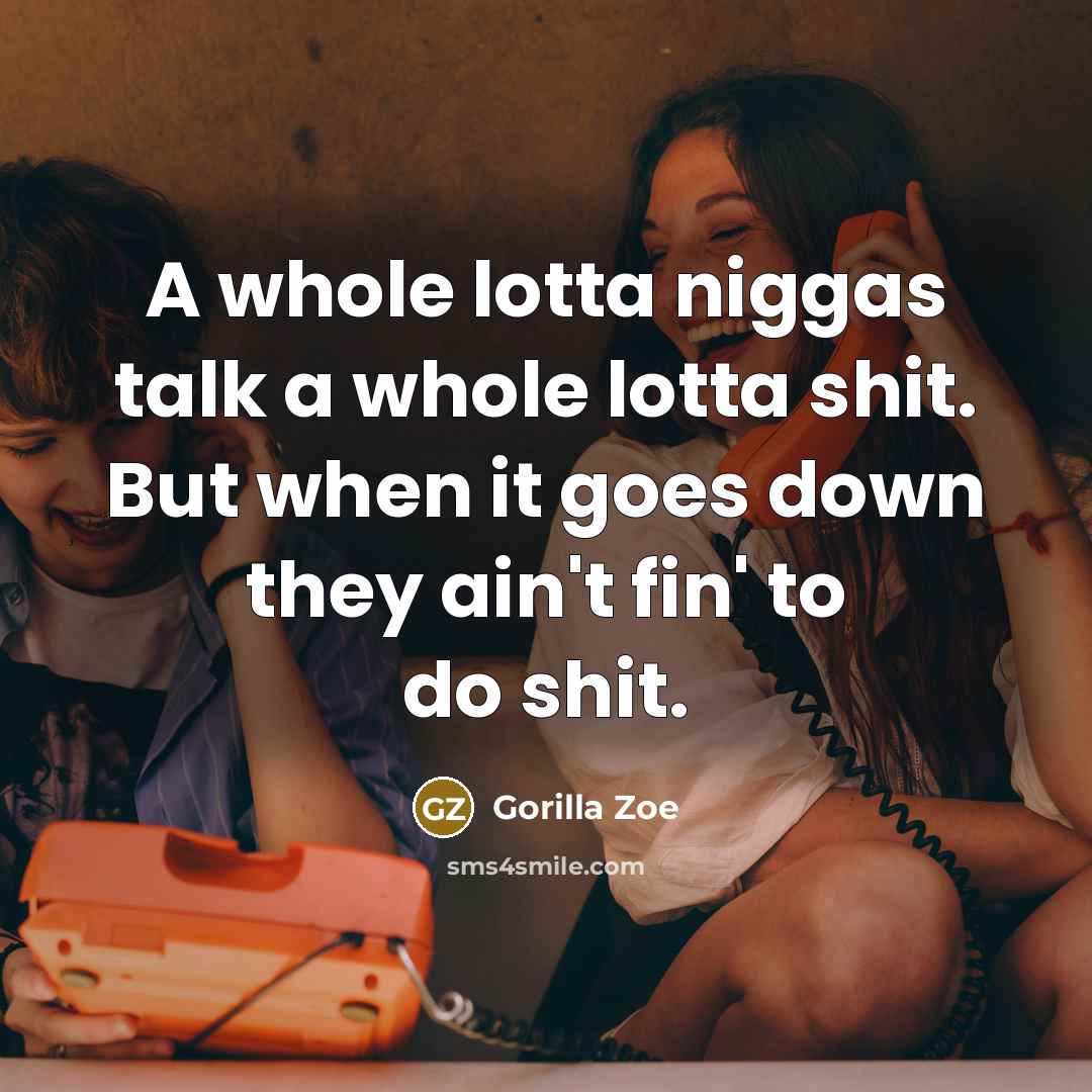“A whole lotta niggas talk a whole lotta shit. But…” quote by Gorilla Zoe
