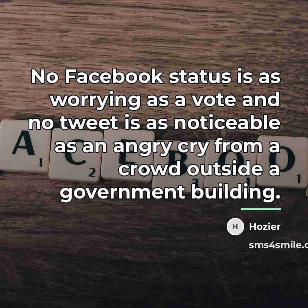 “No Facebook status is as worrying as a vote and…” quote by Hozier