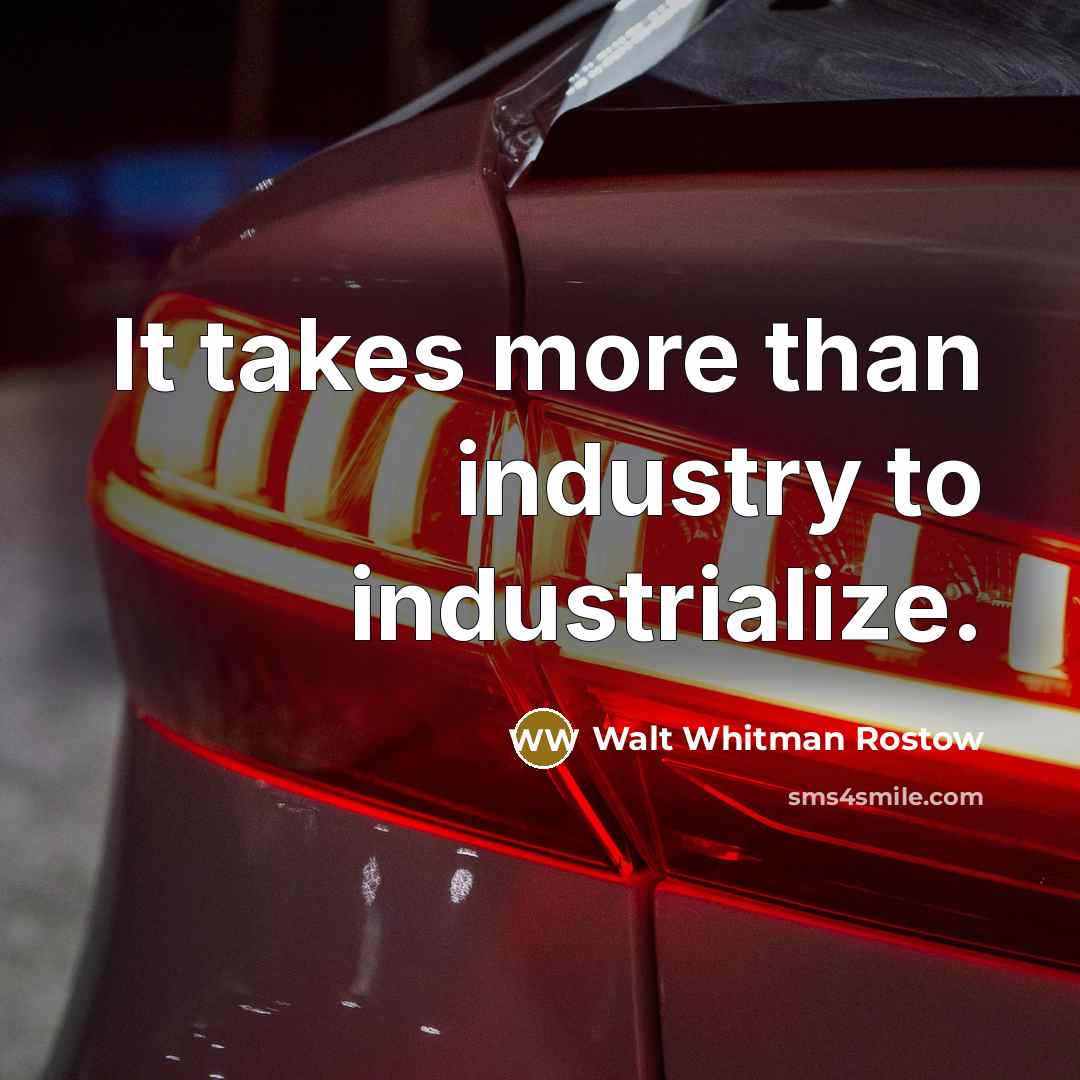 “It takes more than industry to industrialize.…” quote by Walt Whitman Rostow
