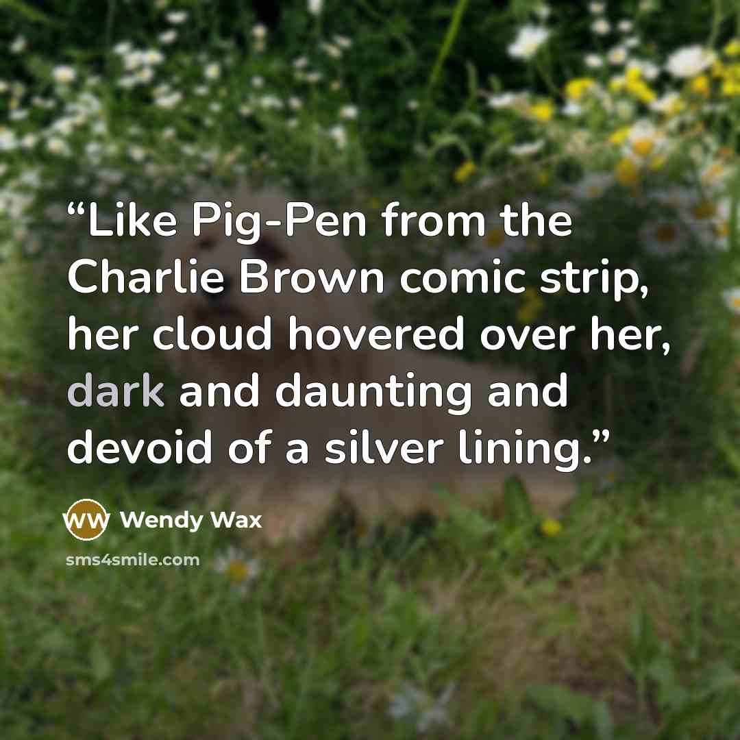 “Like Pig-Pen from the Charlie Brown comic strip, her cloud hovered over her, dark and daunting and devoid of a silver lining.” quote by Wendy Wax